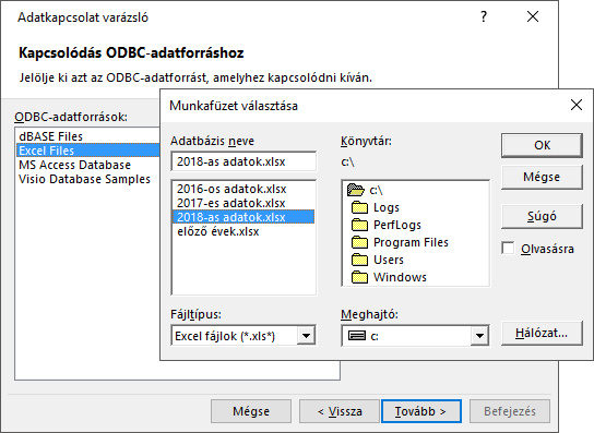 kapcsolódás PowerPivotban ODBC adatforráshoz