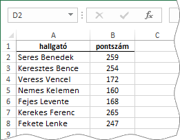 példa a függvények alkalmazására az Excel-képletben